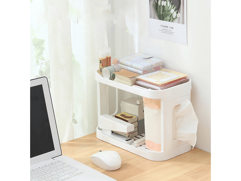 Étagère de rangement de bureau à 2 niveaux, organiseur amovible, support de rangement pour cosmétiques, coiffeuse, salle de bain - Conforama B