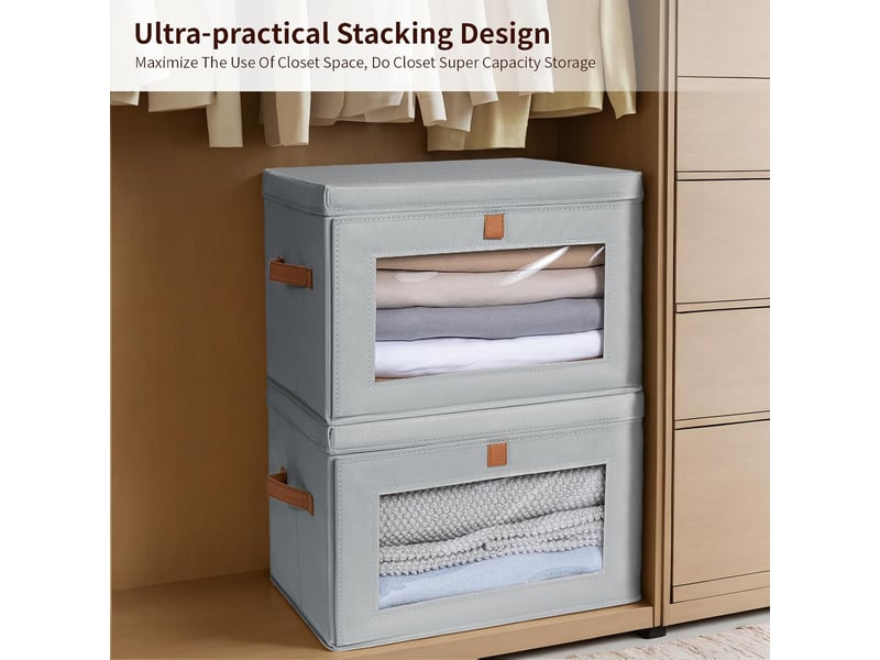 Boîtes de rangement pliables 2 pièces, organiseurs de placard en tissu avec poignées et fenêtre, gris - Conforama D