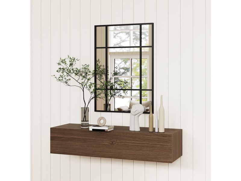  Miroir mural verrière rectangulaire - installation horizontal ou vertical - 4 crochets - 70 x 50 cm - métal noir  - Conforama B