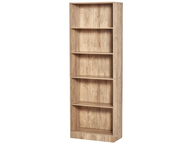 Bibliothèque, étagère de rangement à 5 niveaux avec étagères réglables, 63 x 29,2 x 176 cm, bois naturel - Conforama B