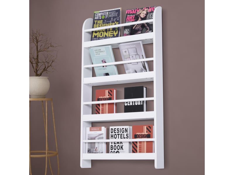  Bibliothèque murale à 4 étagères, bibliothèque pour enfants idéale pour la maison ou le bureau, charge maximale de 30 kg, 59 x 12 x 113 cm, blanche  - Conforama D