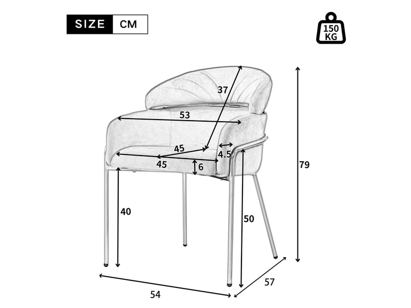  Lot de 4 chaises de salle à manger en velours gris avec pieds en métal  - Conforama E