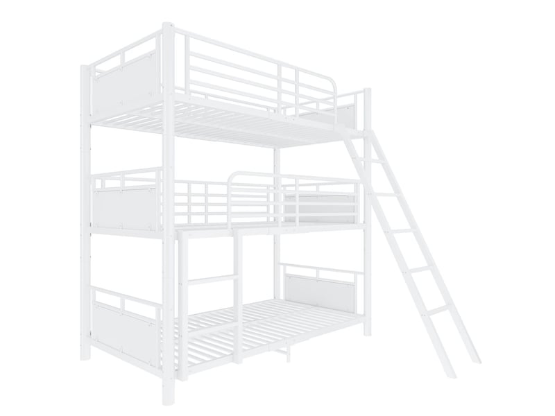  Lit superposé enfant 90 x 200 cm 3 niveaux de couchage structure métallique robuste conception amovible structure gain de place deux échelles  - Conforama A