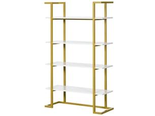 Bibliothèque surélevée à 4 niveaux, multifonctionnelle, en mdf et acier, 92 x 35 x 152 cm, blanc et or