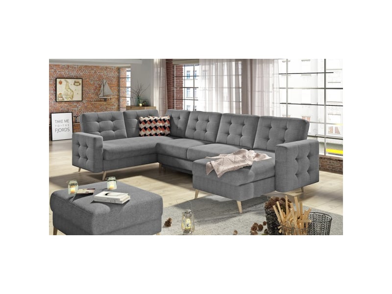  Canapé d'angle panoramique convertible hasgard u 326 cm gris foncé avec coffre  - Conforama B