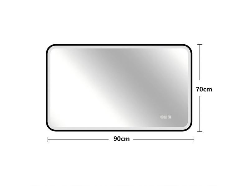  Miroir de salle de bains led 90 x 70 cm noir, cadre en aluminium, éclairage réglable, pose murale  - Conforama C