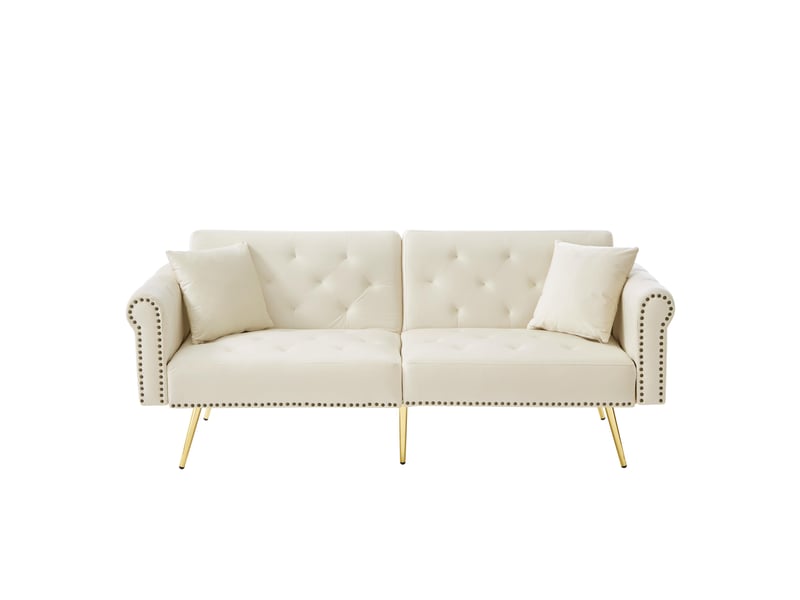  Canapé convertible, canapé-lit, en velours, dossier inclinable 3 positions, pieds en métal, 2 places, design moderne  - Conforama W