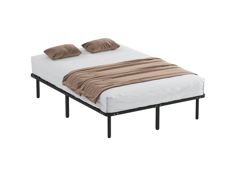  Cadre de lit 140 x 190 cm, lit 2 personnes avec sommier à lattes en bois massif et pied, avec rangement au-dessous, noir  - Conforama B