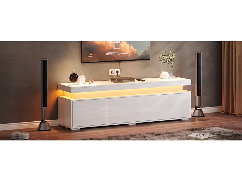  Meuble tv 180 x 40 x 56 cm, 4 tiroirs, 2 portes, façade ondulée, jusqu’à 75 pouces, noyer foncé  - Conforama C
