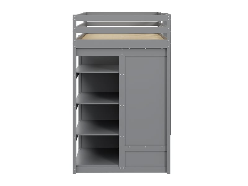  Lit superposé en bois massif 90x200 cm avec lit gigogne, lit enfant avec armoire, tiroirs et compartiment de rangement, gris  - Conforama B