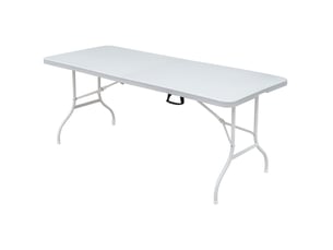 Table pliante 180,34x73,66x73,66 cm, pliage sans outils, charge 136 kg, acier et plateau plastique, blanche et pratique