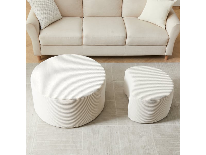  Table basse rondes 2 pièces 127x81x40 cm style moderne, gain de place multifonction assise sans montage tissu beige  - Conforama E