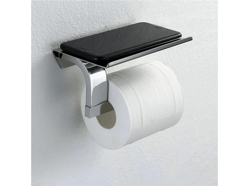  Porte-papier toilette avec étagères, porte-papier toilette mural pour salle de bain, acier inoxydable, chrome  - Conforama B