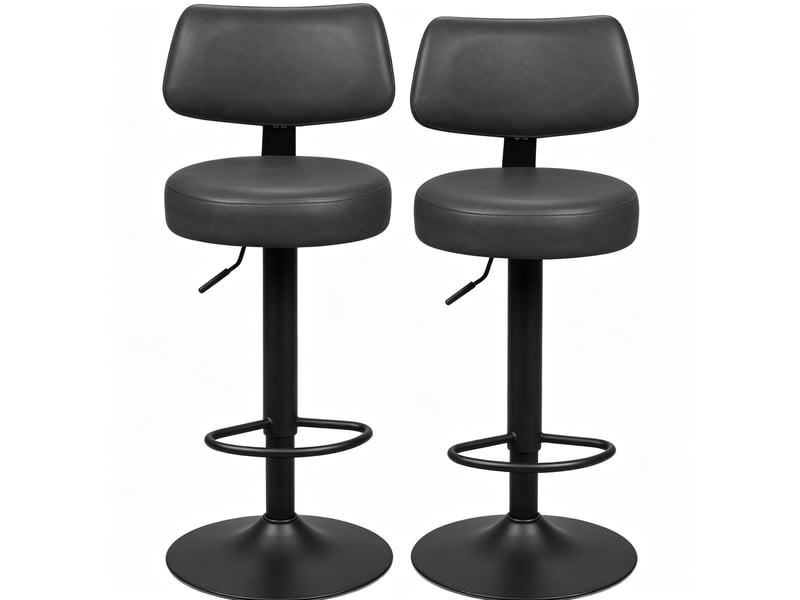  Lot de 2 tabourets de bar 41x41x97-109 cm hauteur réglable, chaise de bar, assise polyuréthane (pu), couleur anthracite  - Conforama A