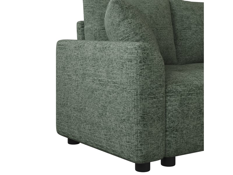  Canapé d'angle 3 places en tissu chenille vert, méridienne réversible, 2 coussins inclus, 204×127×82,5 cm  - Conforama W