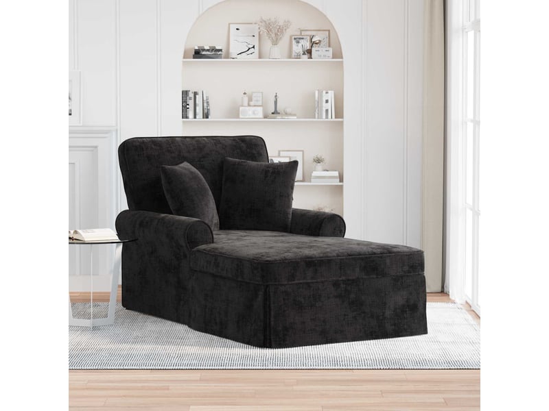  Vidaxl chaise lounge avec jupe avec coussin noir 157 x 91 x 91 cm ares  - Conforama B