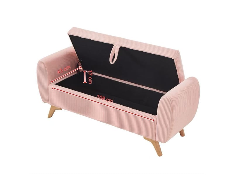  Banquette pliable en velours côtelé beige avec rangement, pieds en bois, 145 cm, chambre et entrée  - Conforama D