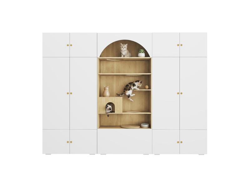  Armoire multifonction 270 x 50 x 200 cm avec penderie, mur d’escalade et coussin pour animal, ensemble de rangement pour chambre, salon ou entrée - blancbois OPULERANE TRADING LTD - Conforama A