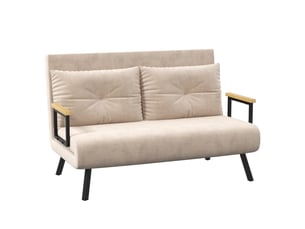 Fauteuil convertible avec dossier réglable  - fonction lit, coussin, cadre acier, polyester - beige