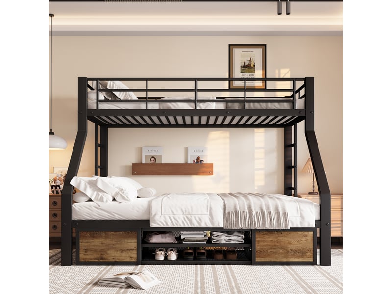  Lit superposé 140x200(90x200) cm coloris noir métal lit enfant noir - Conforama B