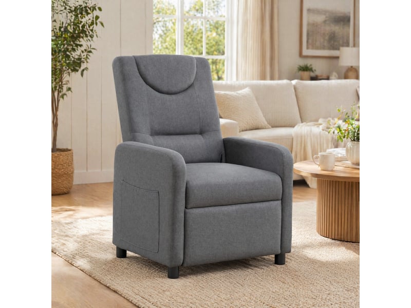 Fauteuil relax inclinable,57x63x96 cm,avec repose-pieds,lin,gris foncé - Conforama B