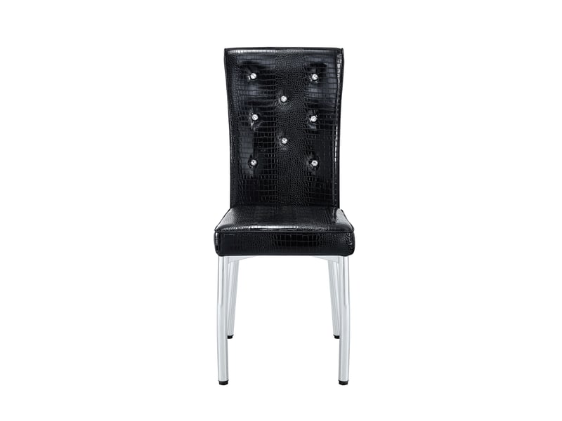  Lot de 2 chaises de salle à manger rétro peau d'alligator, capitonnées avec boutons cristal, pieds en métal galvanisé  - Conforama D