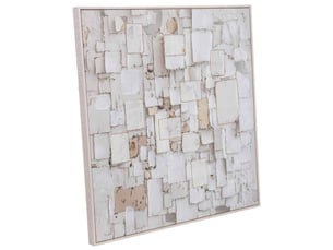 Tableau peint à la main avec cadre en bois blanc neige 103x4x103h cm