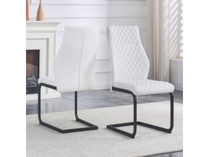 Chaises de salle à manger 2 pièces motif losange blanc, dossier haut et assise rembourrée, piètement métal noir antidérapant et résistant pour restaurant