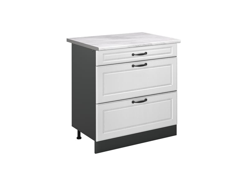 Vicco meuble cuisine, blanc campagneanthracite, 80cm avec 3 tiroirs plan de travail marbre - Conforama A