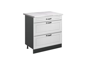 Vicco meuble cuisine, blanc campagneanthracite, 80cm avec 3 tiroirs plan de travail marbre