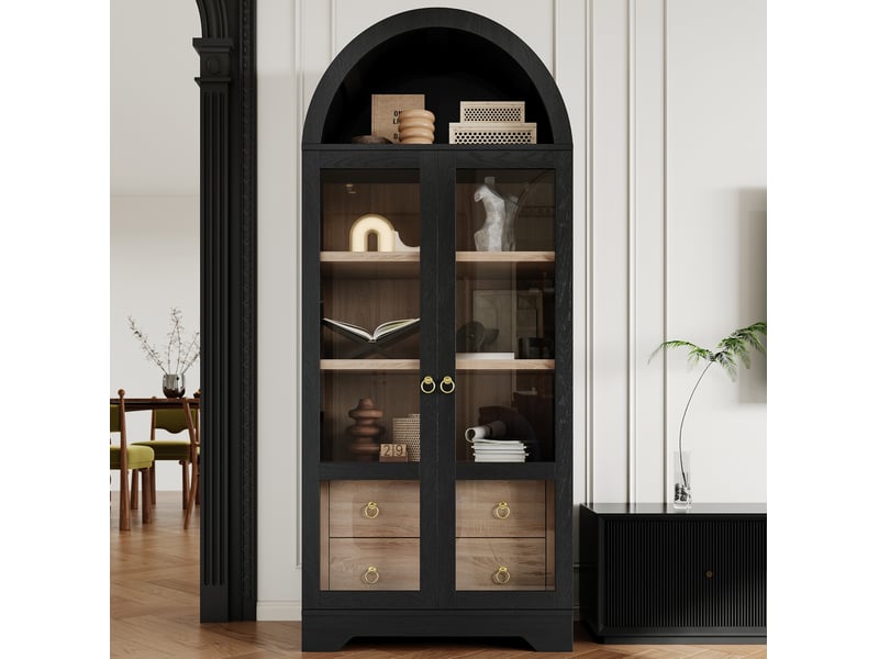  Buffet haut 76,2x40,1x180 cm portes en verre mdf noir  - Conforama B