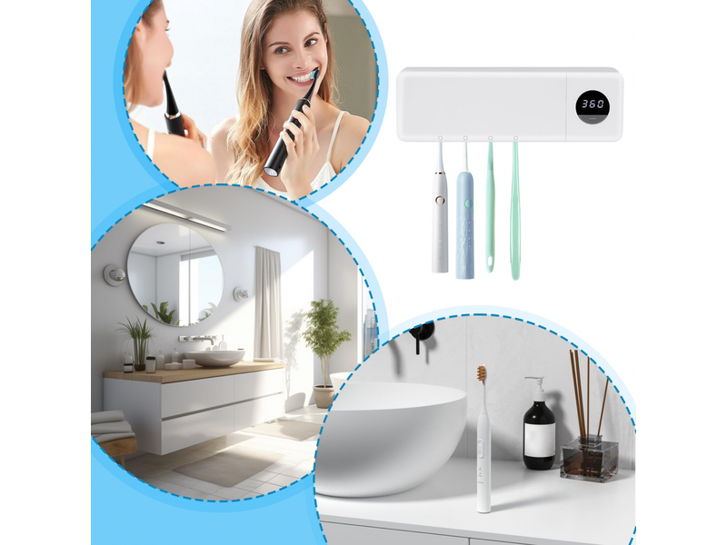  Porte-brosse à dents pour salle de bain, support de brosse à dents uv à fixation murale, affichage numérique, décoration de salle de bain  - Conforama D