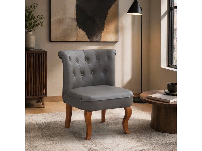 Chaise de salon,56x60x72 cm,avec dossier capitonné,cuir,gris  - Conforama B