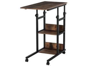 Table d'appoint bout de canapé table roulante table de lit pour ordinateur portable hauteur réglable - 2 étagères intégrées - cadre métal, marron, 80 x 40 x 72-82 cm