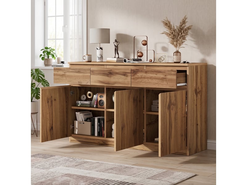 Buffet effet bois naturel 3 portes et 3 tiroirs 135x40x81cm - Conforama B