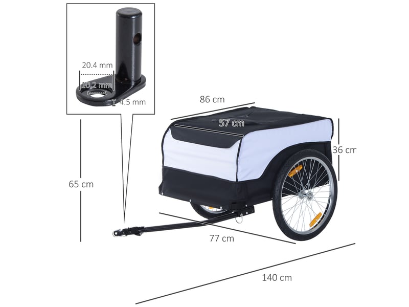  Remorque vélo pliable 140x77x65 cm – blanc et noir – charge maximale 40 kg, tissu oxford imperméable  - Conforama C