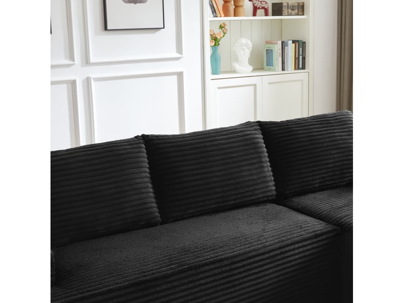  Canapé d’angle convertible 4 places en velours côtelé noir, modulable, sans montage, confort profond  - Conforama D