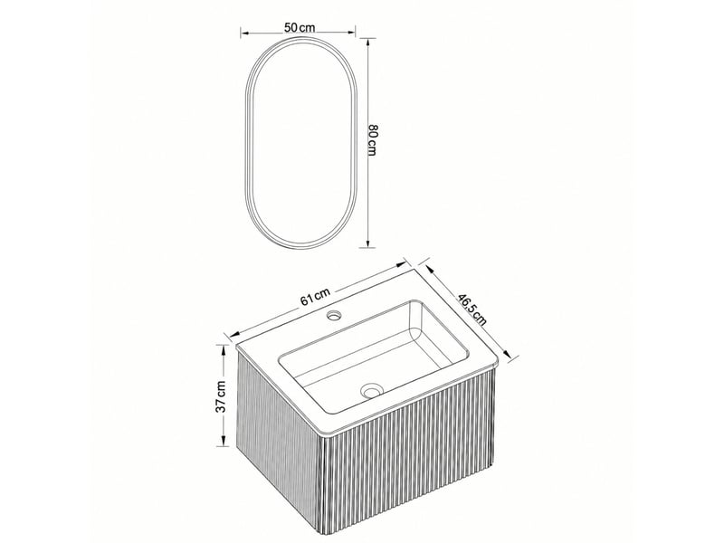 Ensemble meuble salle de bains 60 cm avec miroir led ovale, finition chêne - Conforama C