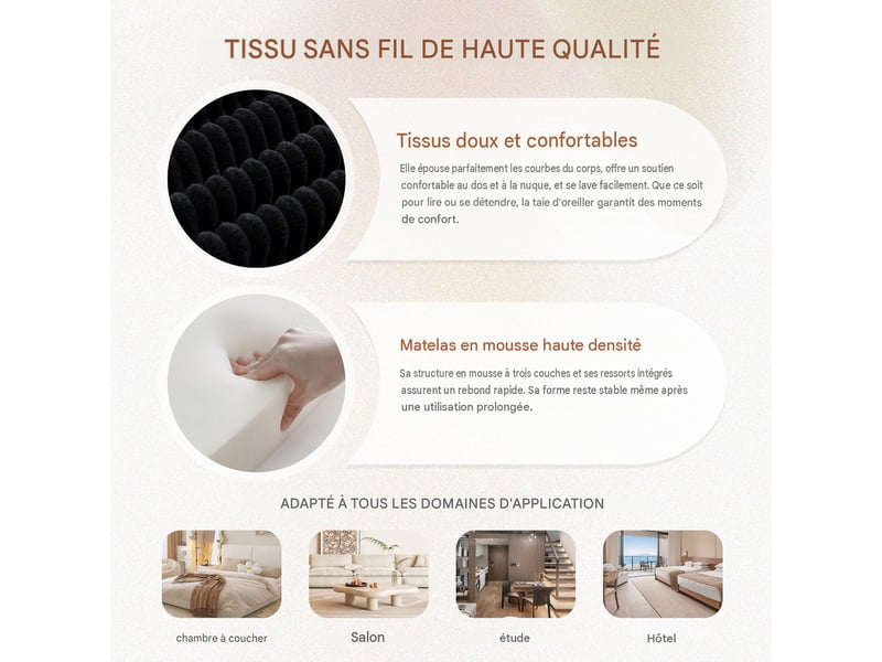  Canapé modulable 2 places en velours côtelé noir 191 x 94 x 85 cm W2845S00365 - Conforama E