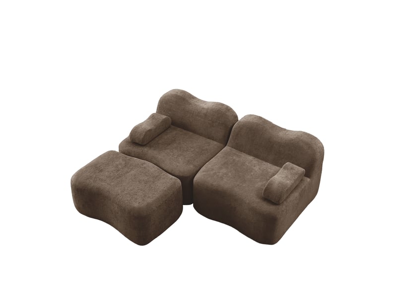  Canapé d'angle ulevr modulable 2 places avec ottoman, velours marron, 192 x 167 x 70 cm  - Conforama A