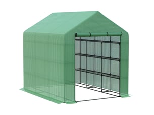 Serre de jardin accessible 244x180x210 cm – verte – 8 niveaux d’étagères, porte enroulable zippée