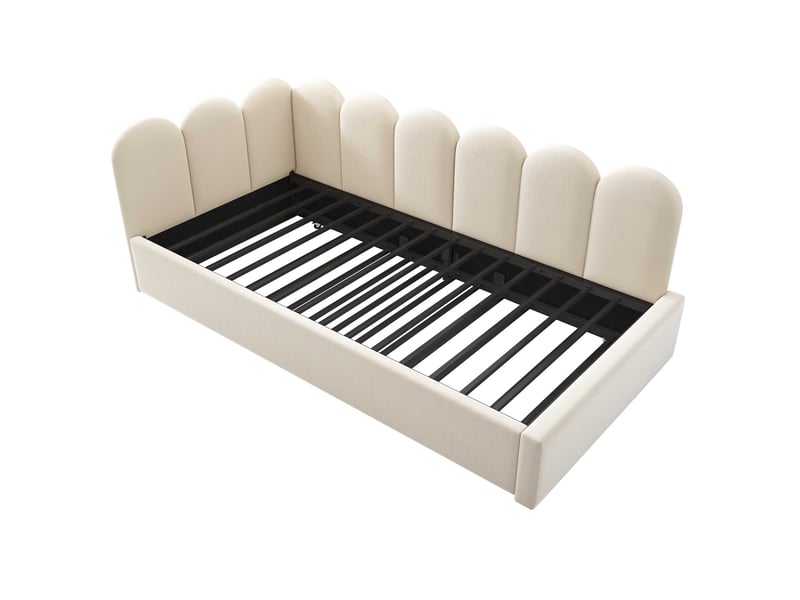  Lit banquette gigogne 90x200 cm, lit tiroir 90x190 cm, sommier à lattes, dossier en l, velours beige C-DEGAYUN - Conforama A