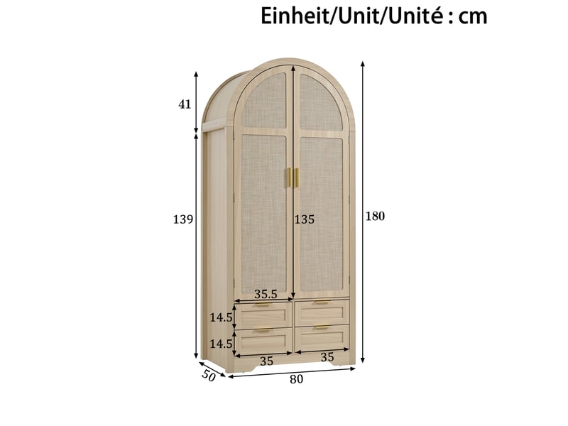  Armoire 80x50x180 cm à portes incurvées avec tiroirs en mdf coloris chêne  - Conforama E