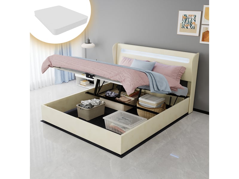  Lit tapissier en tissu beige 160x200cm  - Conforama B
