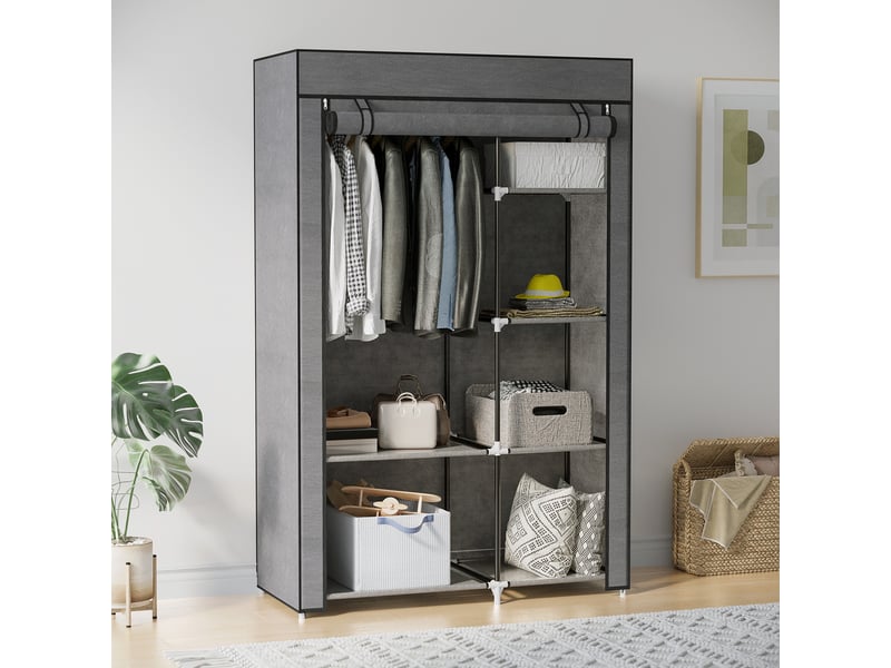  Armoire penderie multi-rangement - 6 étagères, 1 barre - non tissé gris  - Conforama B