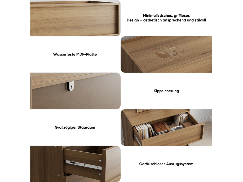  Commode 80x48x78 cm, meuble de chambre, 3 tiroirs, pour salon, chambre, mdf et panneau de particules, couleur chêne  - Conforama E