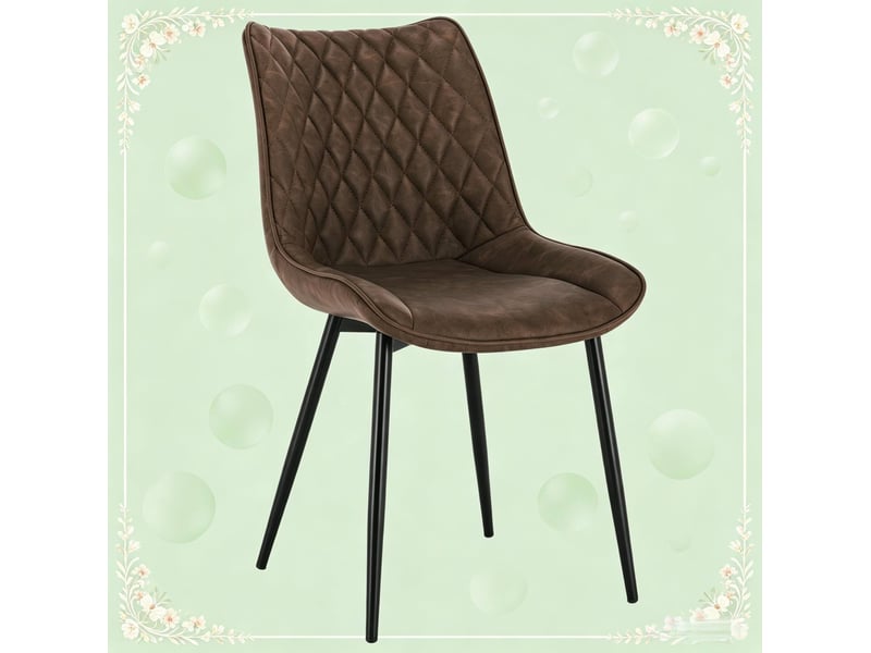  Lot de 2 chaises de salle à manger marron en cuir régénéré, dossier ergonomique et pieds en métal noirs  - Conforama D