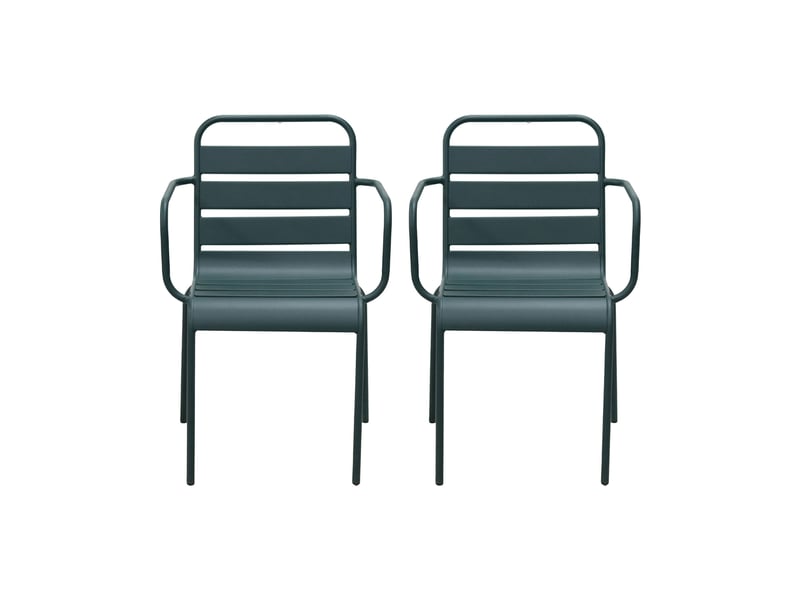  Ensemble table + 4 chaises + 2 fauteuils en métal vert sapin - baca  - Conforama E