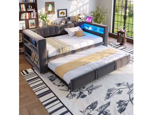Lit gigogne 90x190 cm <strong>OKWISH</strong>  <strong></strong> coloris gris