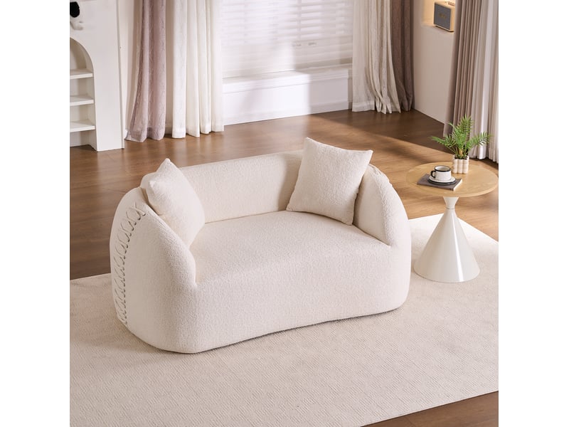  Canapé modulable 2 places courbé en chenille blanc crème, sans montage, 155x90x67 cm  - Conforama W